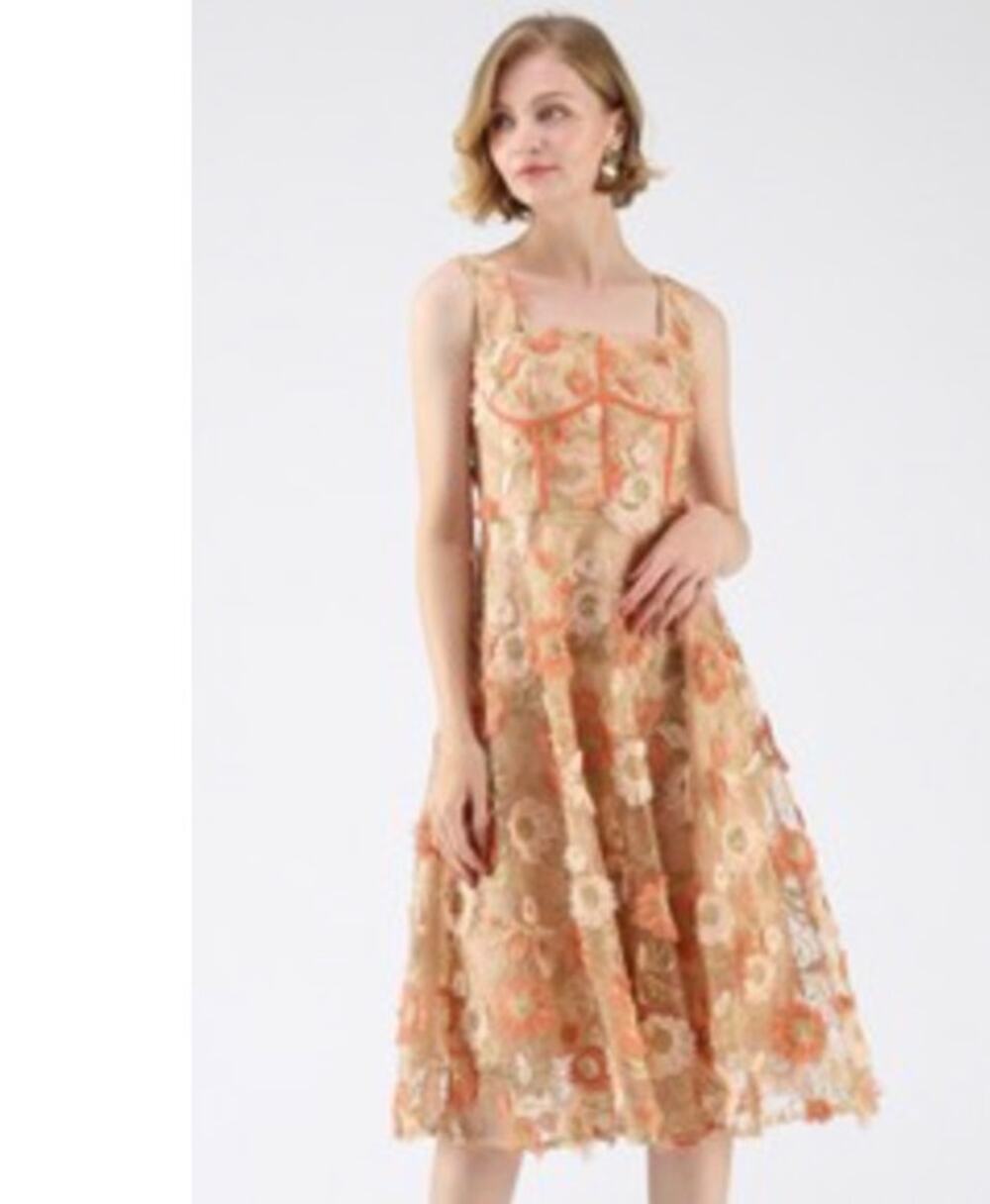 CHICWISH Peach 3D Flower Midi A-Line Dress Size S